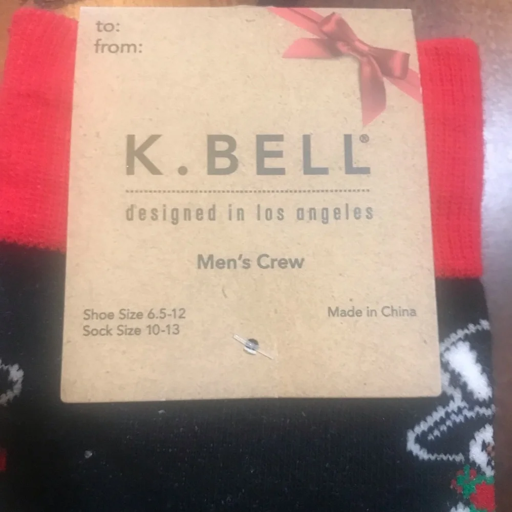 K. Bell Men Black Red Crew Knit Holiday Snowman Graphic Casual Socks Sz …